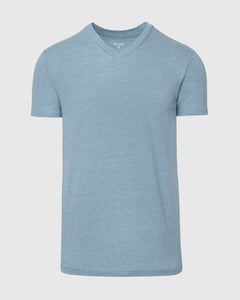 True ClassicHeather Sapphire Classic V-Neck T-shirt in light-blue, short-sleeved, plain design.