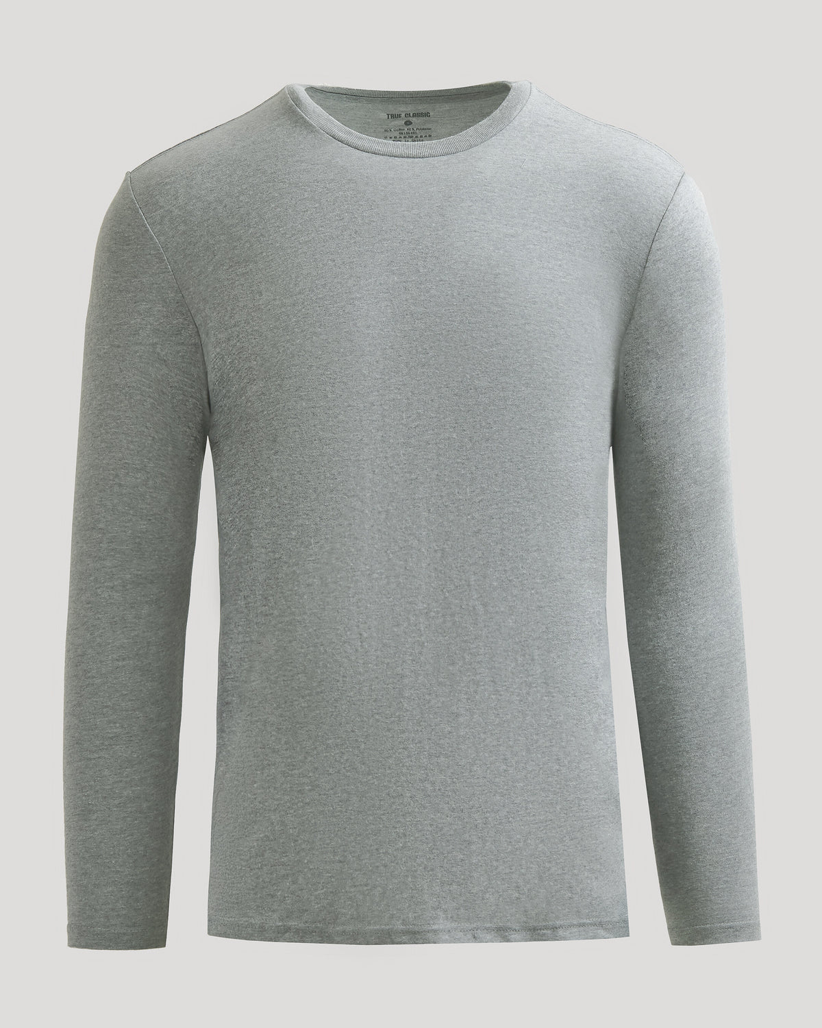 Heather Gray Classic Long Sleeve Crew Neck laid flat, showcasing simplicity.