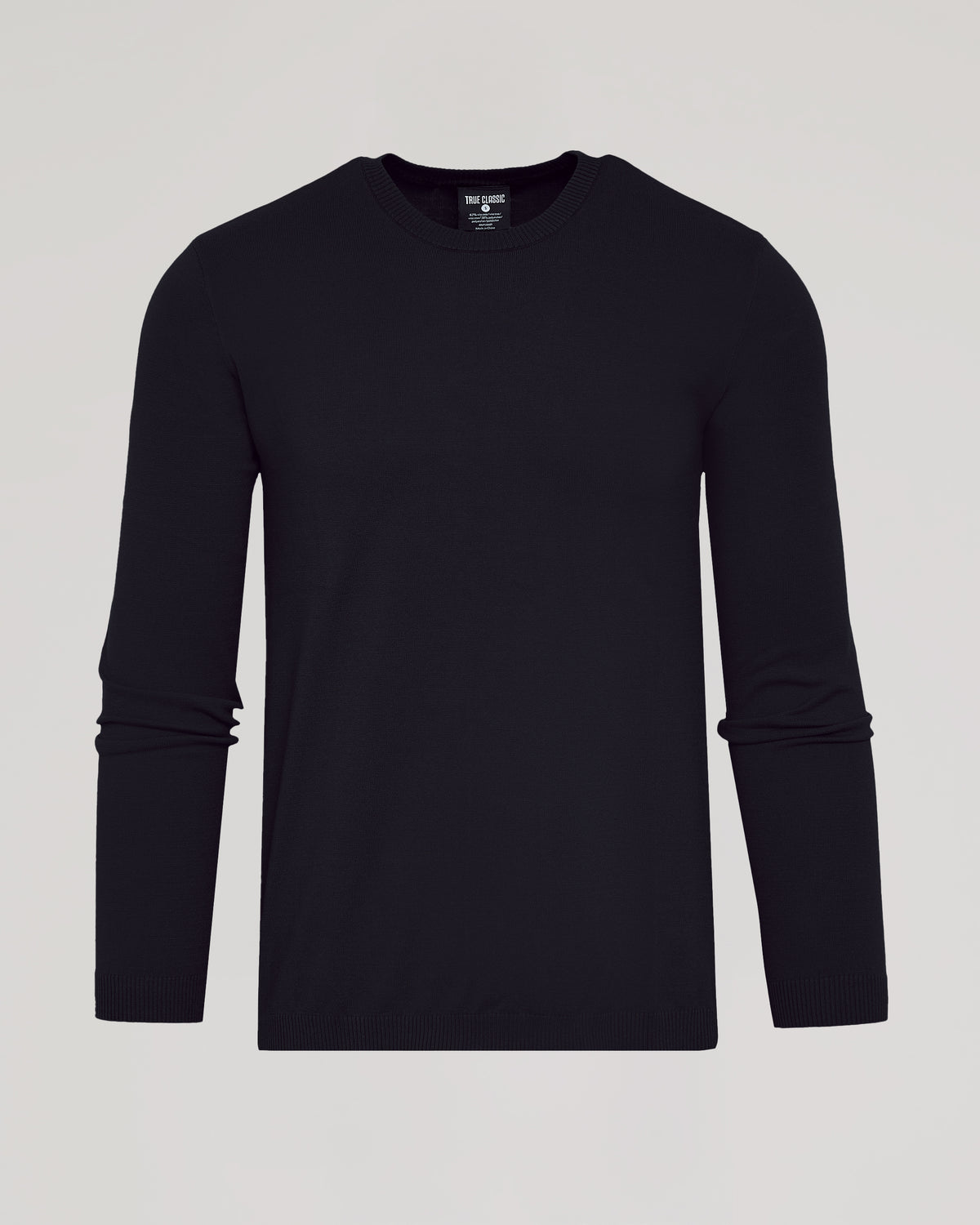 Black Dressy Crew Neck Sweater, slim-fit, long-sleeve, soft knit.