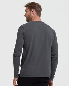 True ClassicMan wearing Carbon Classic Long Sleeve Henley, facing away.