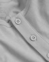 Glacier Gray Long Sleeve Henley close-up with buttons and soft jersey fabric.