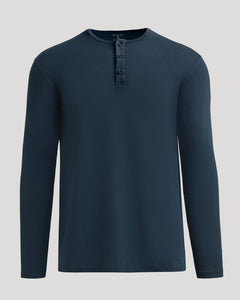 True ClassicNavy Classic Long Sleeve Henley with three-button placket.