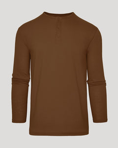 True ClassicSepiawood Classic Long Sleeve Henley with a three-button placket.