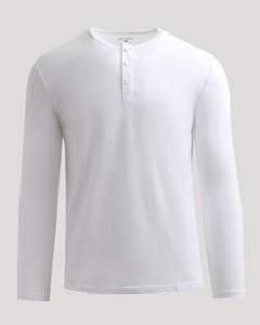 True ClassicWhite Classic Long Sleeve Henley with three-button placket.