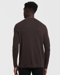True ClassicBack view of person in Dark Oak Waffle Long Sleeve Crew Neck.
