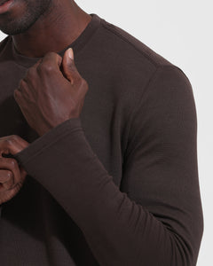 True ClassicDark Oak Waffle Long Sleeve Crew Neck with textured knit detail.