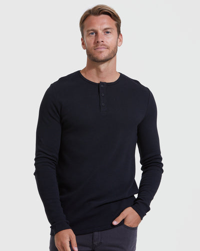 Camiseta Henley manga larga de tejido waffle
