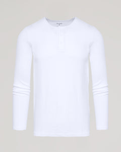 True ClassicWhite Waffle Long Sleeve Henley with a three-button placket.