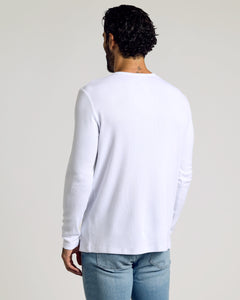 True ClassicMan in White Waffle Long Sleeve Henley 3-Pack, back view.