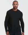 All Black Active Long Sleeve Crew T-Shirt 3-Pack shown on a man wearing a black long sleeve crew neck shirt for men's basics