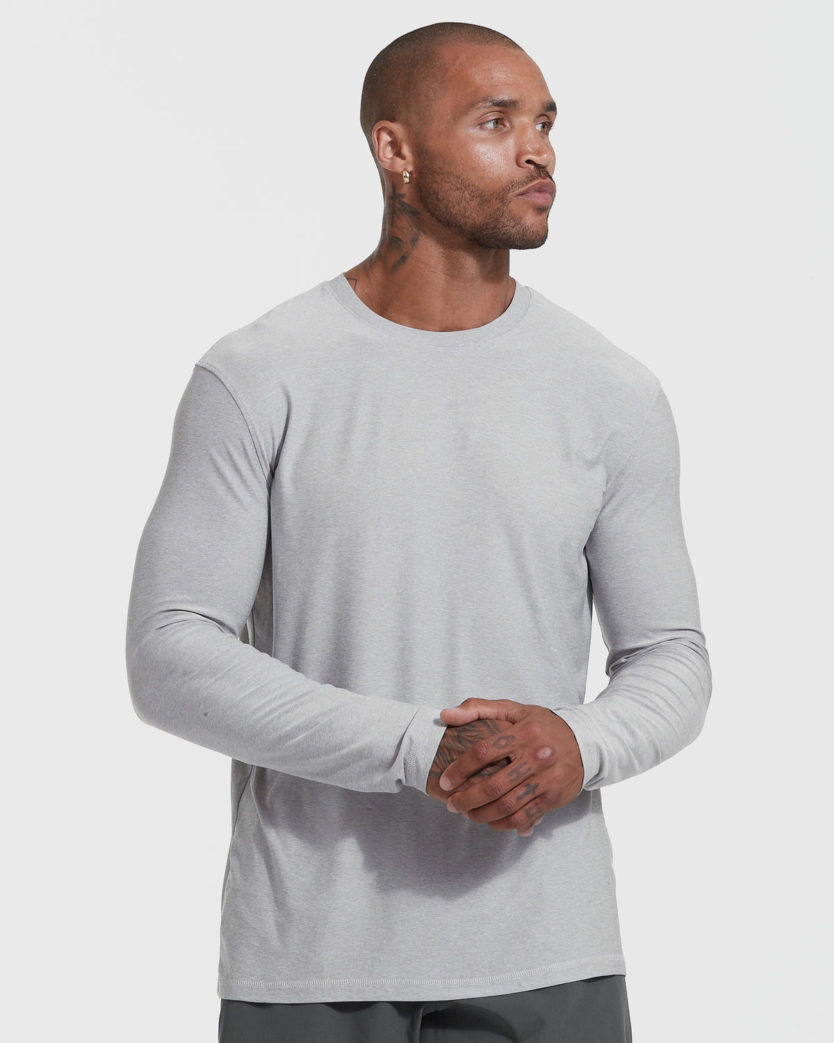 Heather Light Gray Active Long Sleeve Crew T-Shirt worn by male model.