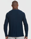 Man wearing Navy Active Long Sleeve Crew T-Shirt from the back.