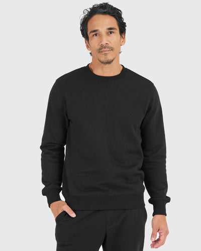 Black Pullover Fleece Crew & Jogger Set