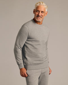 True ClassicMiddle-aged man wearing Dark Heather Gray Fleece French Terry Pullover Crew Neck.