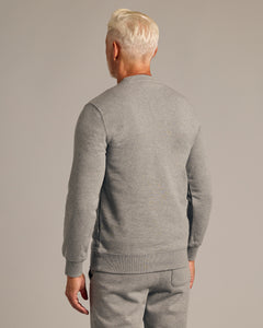True ClassicPerson in back view wearing Dark Heather Gray Fleece French Terry Pullover Crew Neck.