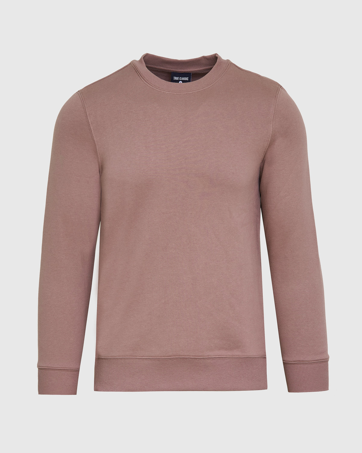 Slate Mauve Fleece French Terry Pullover with ribbed cuffs and hem.