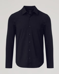 True ClassicBlack Commuter Long Sleeve Shirt with buttons, pointed collar, and straight cuffs.