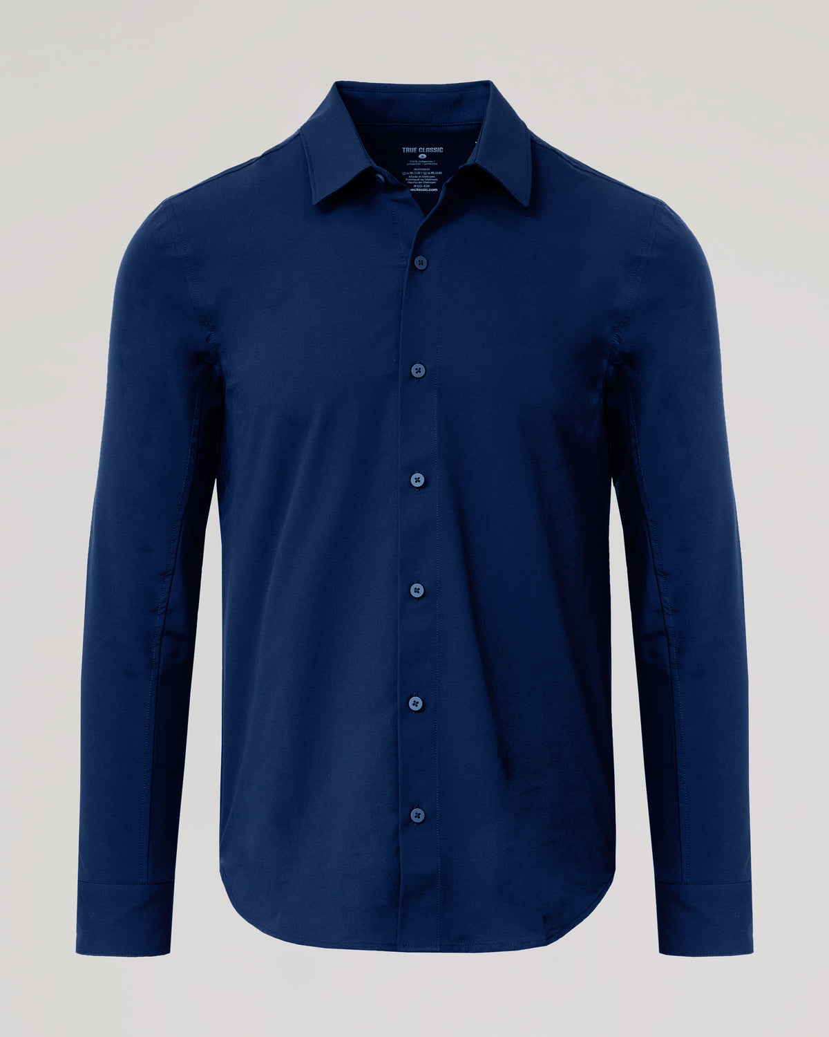 Navy Commuter Long Sleeve Shirt with point collar and button front.