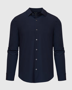 True ClassicNavy Lightweight Dress Shirt with buttoned cuffs and classic collar.