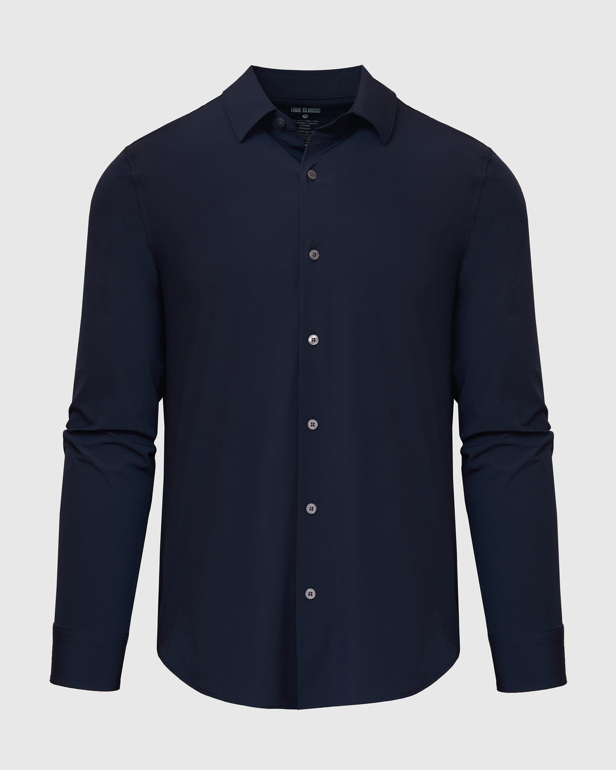 Navy Lightweight Dress Shirt with buttoned cuffs and classic collar.