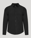 Black Performance Long Sleeve Dress Shirt with a classic collar and button front, designed for men's basics with a sleek, modern fit.