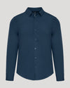 Navy Performance Long Sleeve Dress Shirt with a tailored fit, classic collar, and smooth fabric, ideal for men's basics and versatile occasions.