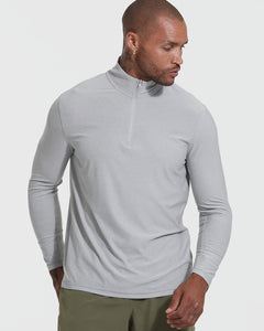 True ClassicMan wearing Light Heather Gray Active Quarter Zip Shirt with olive pants.
