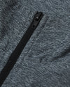 Heather Navy Active Quarter Zip Shirt with a partially closed black zipper.