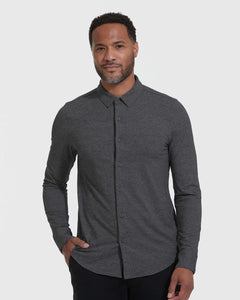 True ClassicCharcoal Heather Long Sleeve Gray Do-It-All Comfort Shirt worn by male model.
