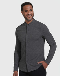 True ClassicMan wearing Charcoal Heather Long Sleeve Gray Do-It-All Comfort Shirt.