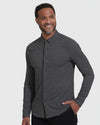 Man wearing Charcoal Heather Long Sleeve Gray Do-It-All Comfort Shirt.