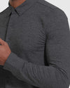 Charcoal Heather Long Sleeve Gray Do-It-All Comfort Shirt close-up showcasing its texture.
