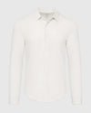 Ecru Long Sleeve Do-It-All Comfort Shirt against a gray background.
