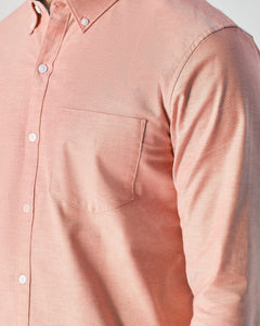 True ClassicPeach Long Sleeve Oxford Shirt with front pocket and white buttons.