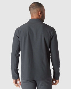 True ClassicCharcoal Heather Gray Long Sleeve Ripstop Commuter Shirt, back view on model.