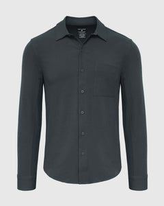 True ClassicHeather Navy Long Sleeve Ripstop Commuter Shirt with textured weave and patch pocket.