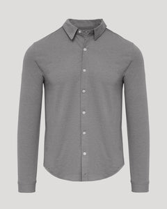 True ClassicOak Stretch Oxford 2.0: Medium-gray, long-sleeve, button-front shirt with classic collar.