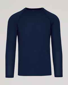 True ClassicNavy Long Sleeve Active Mesh Crew with raglan sleeves and crew neckline.
