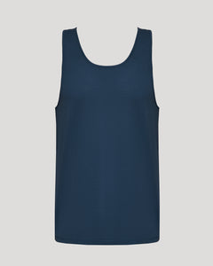True ClassicNavy Sleeveless Active Mesh Tank with scoop neckline and athletic cut.