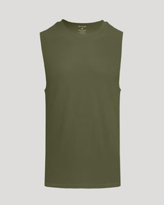 True ClassicMilitary Green Sleeveless Active Muscle Tee on light gray background.