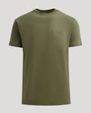 Military Green Heavyweight Pocket Crew, short-sleeved with crew neck and chest pocket.