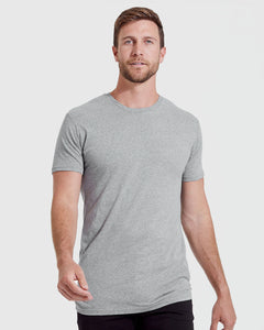 True ClassicLight gray tall straight hem short-sleeve t-shirt on male model.