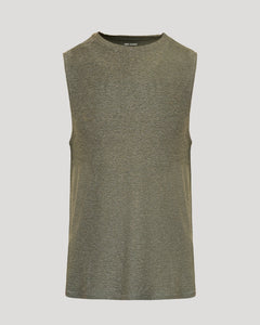 True ClassicHeather Military Green Sleeveless Active Muscle Tee with crew neckline, TRUE CLASSIC label.