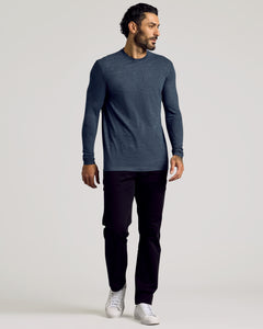 True ClassicHeather Navy Tall Long Sleeve T-Shirt on male model walking.