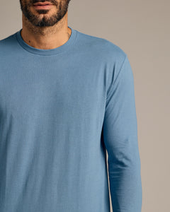 True ClassicMan wearing Indigo Tall Long Sleeve T-Shirt, showcasing its perfect fit.
