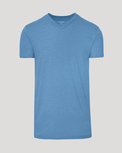 True ClassicDark Heather Blue Lake Tall Classic V-Neck T-shirt, heathered light-blue, laid flat.