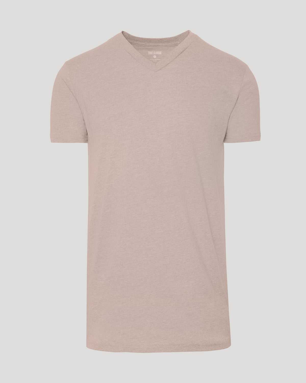Light Heather Slate Mauve Tall Classic V-Neck, soft beige, tailored V-neck T-shirt.