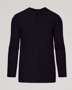 True ClassicBlack Tall Classic Long Sleeve Henley with button placket for taller frames.