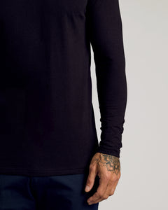 True ClassicBlack Tall Classic Long Sleeve Henley with snug fit and button placket.