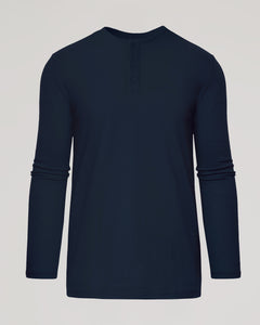 True ClassicNavy Long Sleeve Tall Classic Henley with three-button placket.
